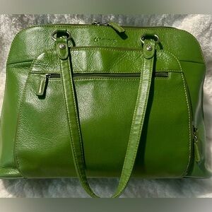 Vintage Franklin Covey Green Pebbled Leather  Commuter Tote Laptop Bag Gorgeous